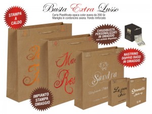 BUSTE IN CARTA LUSSO AVANA EXTRA impianto stampa, chiudibusta e nastrino doppio raso omaggio 